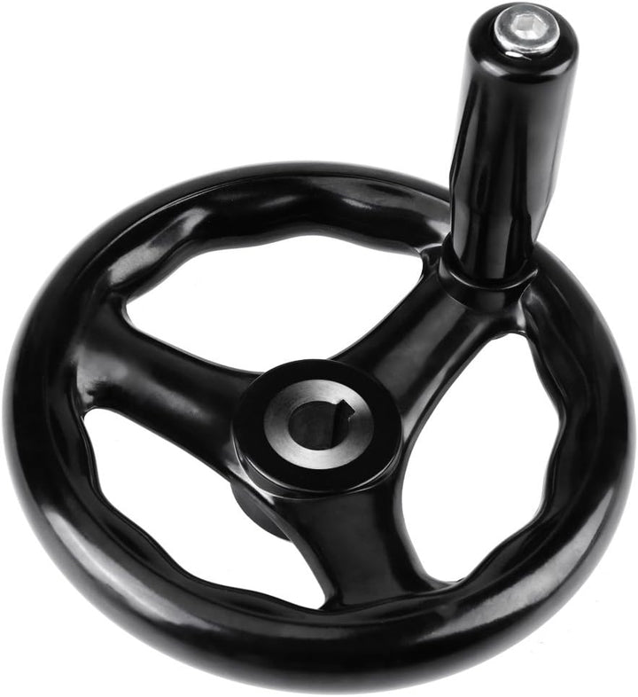 Handrad 1 Stück 12 * 125mm Schwarz Rundes 3 Speichen Handrad mit Drehgriff für Drehmaschine Fräsmasc