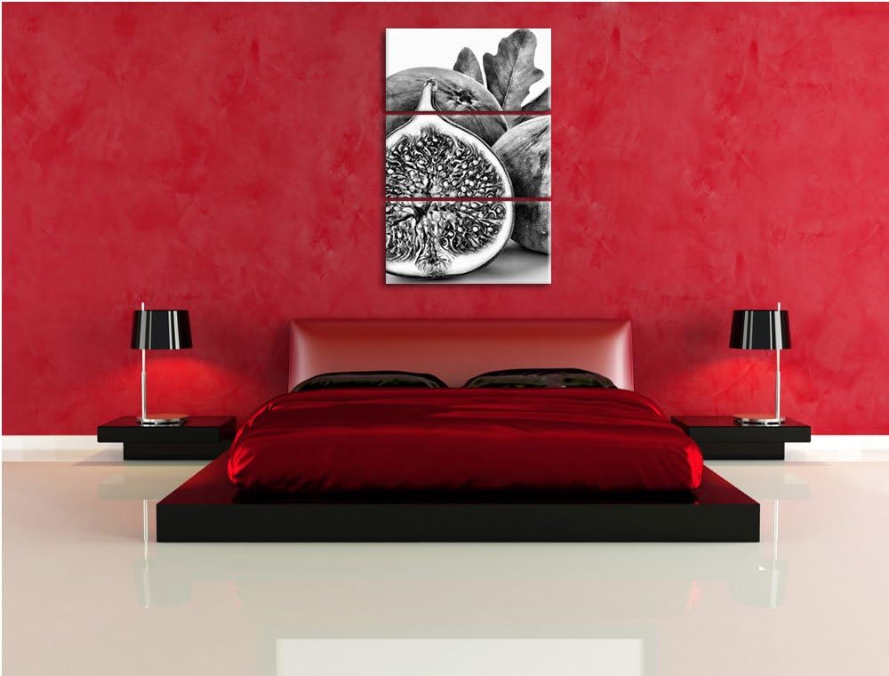 Pixxprint Monocrome, aufgeschnittene Feige 3-Teiler Leinwandbild 120x80 Bild auf Leinwand