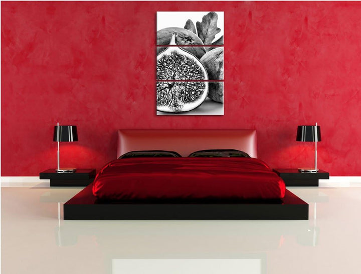 Pixxprint Monocrome, aufgeschnittene Feige 3-Teiler Leinwandbild 120x80 Bild auf Leinwand