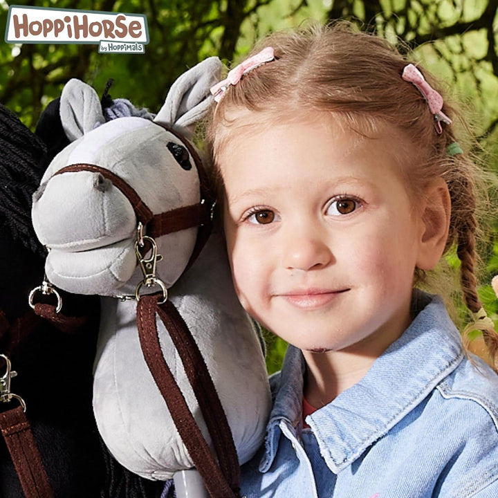 HOPPIHORSE Steckenpferd mit Trense - A4 - Hobby Horse mit Zügeln, Schultergurt, Schweif - hochwertig