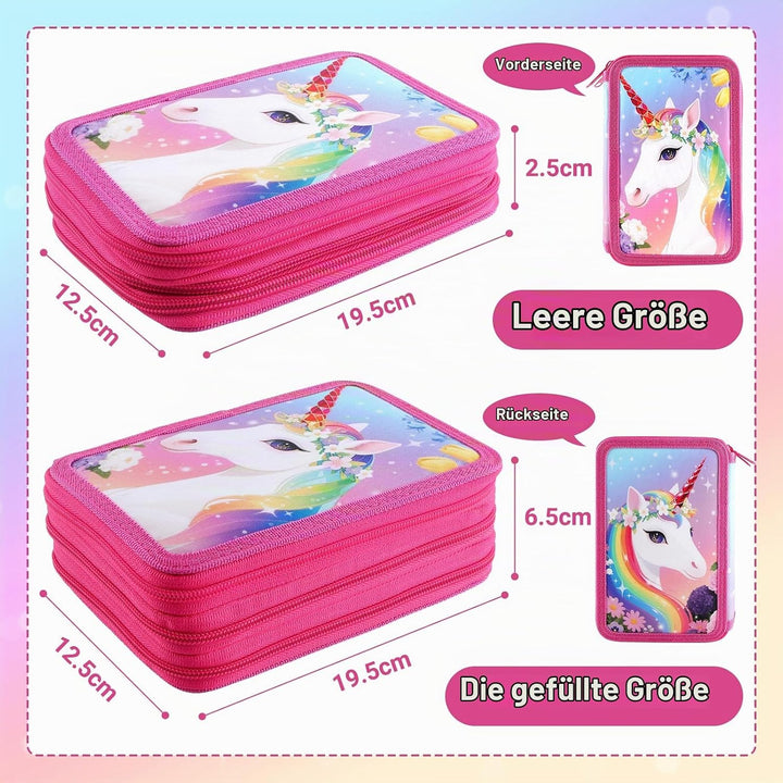 44 Teilen Federmäppchen Einheorne Set Einhorn Federmäppchen 3 Fächer Grosse Kapazität Mäppchen Mädch
