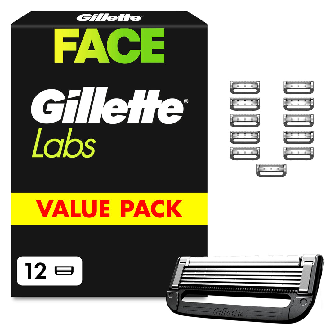 Gillette Labs Rasierklingen, 12 Ersatzklingen, für Gillette Labs Nassrasierer Herren mit Reinigungs-
