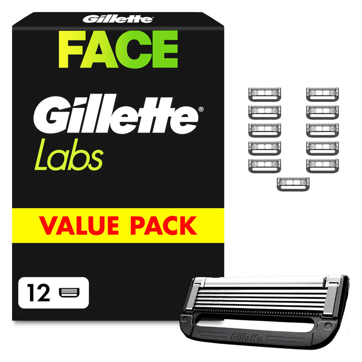 Gillette Labs Rasierklingen, 12 Ersatzklingen, für Gillette Labs Nassrasierer Herren mit Reinigungs-