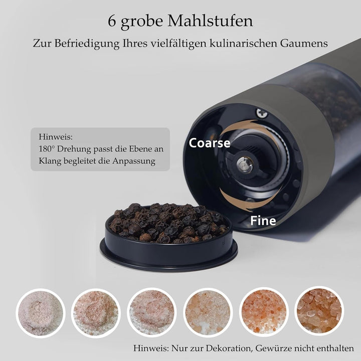 TLYSXPRO Salz und Pfeffermühle Elektrisch 2er Set, USB Wiederaufladbar, Einstellbarer Grobheit Gewür