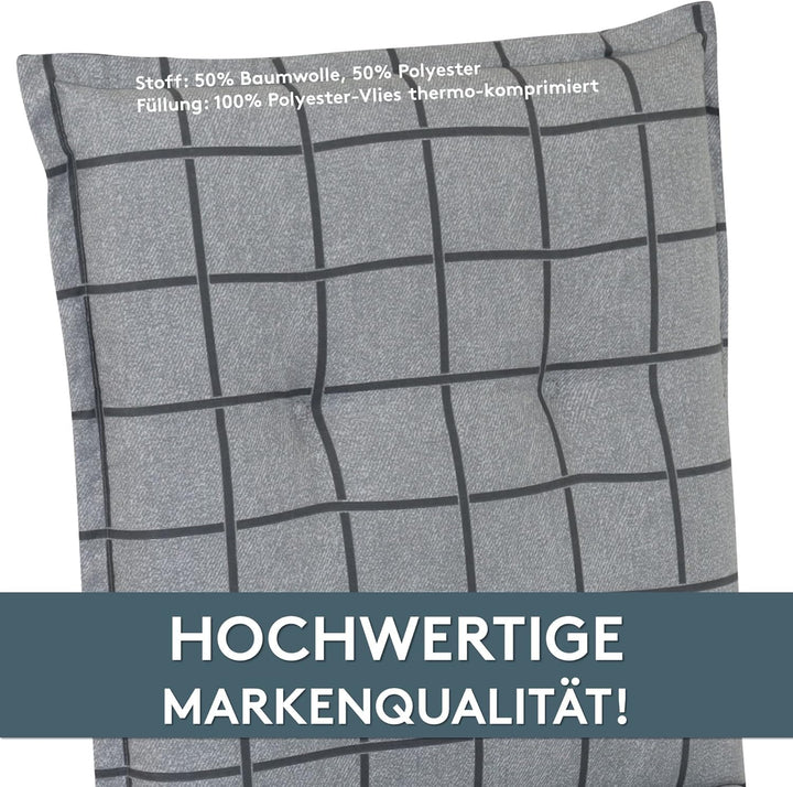 LILENO HOME Gartenstuhl Auflagen als [2er Set - Hochlehner] in Yacht-Karo Hellgrau - Bequeme Liegen