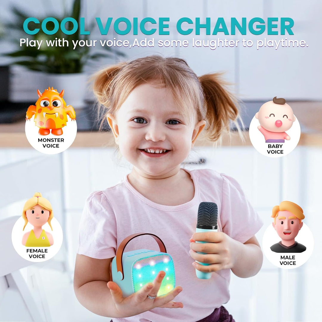 Karaoke Maschine mit 2 Drahtlosen Mikrofonen, Wowstar Tragbares Bluetooth Karaoke Maschine für Kinde