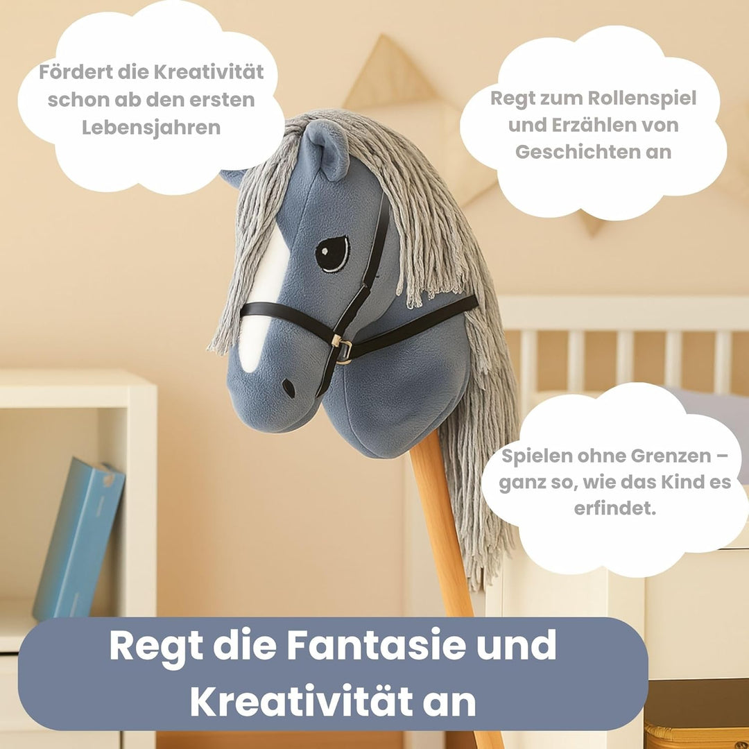 Start Hobby Horse Steckenpferd aus Plüsch mit Holzstock – Realistisches Stockpferd mit Langer Mähne