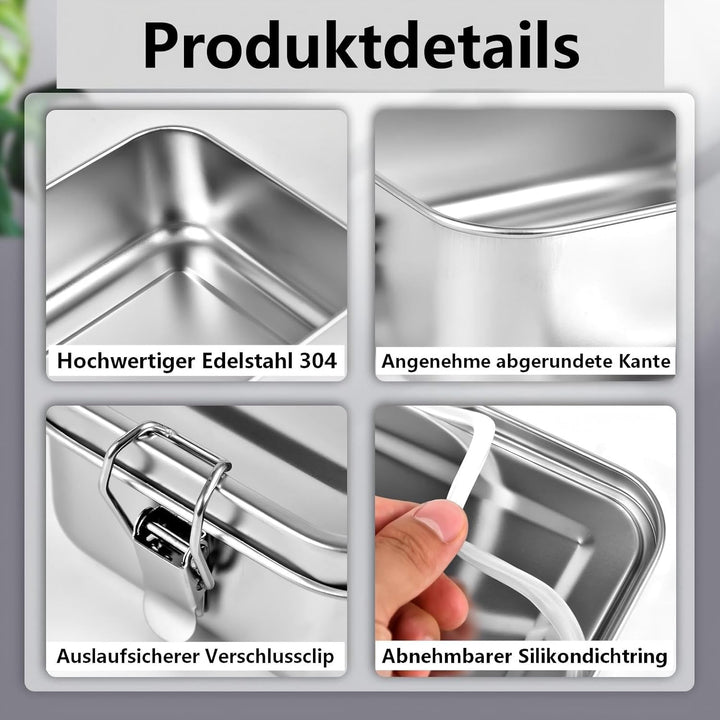 4 Stück Edelstahl-Bento-Box, 550 ml, Metall-Lunchbox, Lebensmittelbehälter, Stahl-Lunchbehälter für