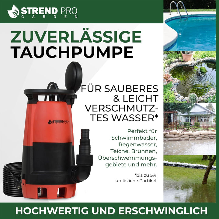 STREND PRO Tauchpumpe MC900E | FLACHSAUGEND ab 1mm | mit SCHWIMMERM | 900W, 18000 l/h | Wasserpumpe