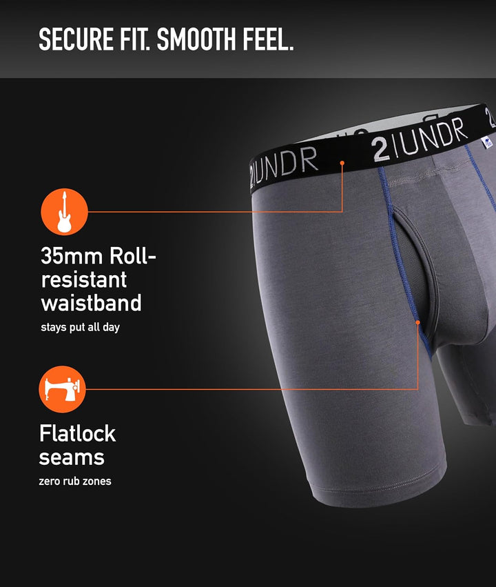 2UNDR Herren-Boxershorts Swingshift. S Grau / Blau, S Grau / Blau