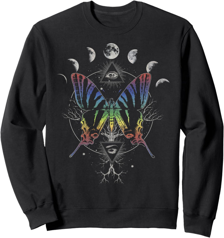 Trendy Rainbow Butterfly And Moon Phases Sweatshirt