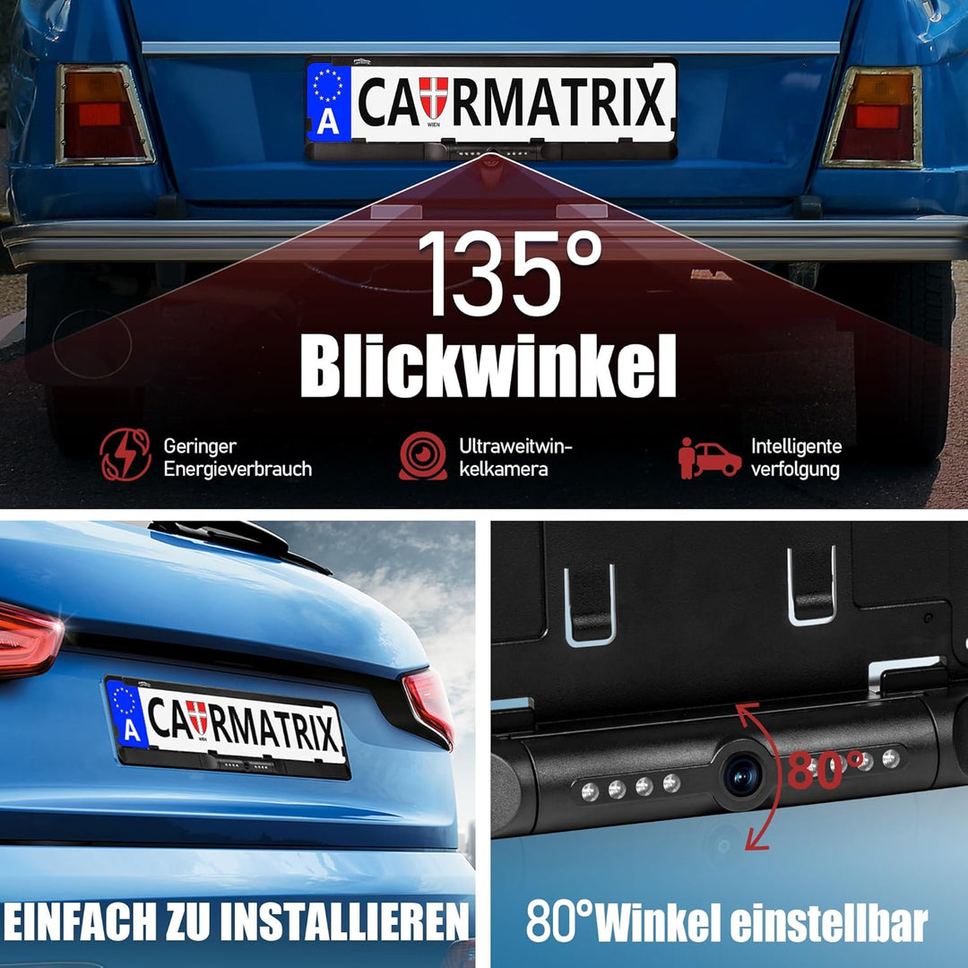 Solar Rückfahrkamera im Kennzeichenhalter für EU &amp; Österreich mit WLAN Funk | Rückfahrsystem mit App