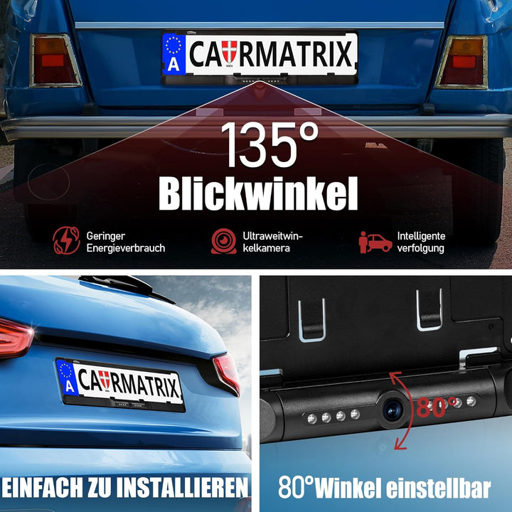 Solar Rückfahrkamera im Kennzeichenhalter für EU &amp; Österreich mit WLAN Funk | Rückfahrsystem mit App