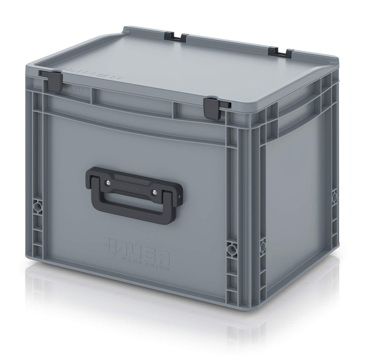 Eurobehälter 40x30x33,5 mit Scharnierdeckel und Klappgriff * Deckel Griff 40 x 30 x 33,5 Koffer