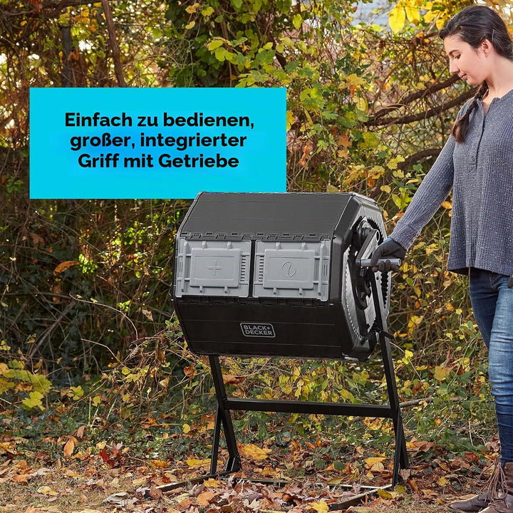 BLACK+DECKER Kompostbecher, Doppelkammer-Komposter, 40 Gallonen, einfaches Griffsystem für Kompostie