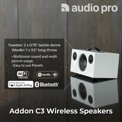 Audio Pro Addon C3 - Tragbarer Multiroom Lautsprecher Klein mit Bluetooth & WiFi - Kabelloser Smart