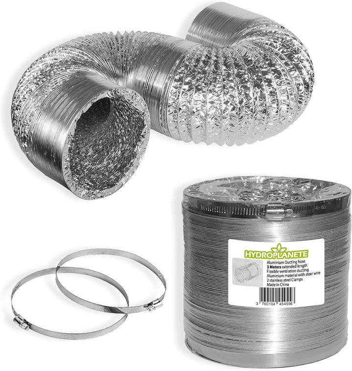 HYDROPLANETE Belüftungsset, 100 mm, für Growbox mit Absaugvorrichtung 190 m³/h und Aktivkohlefilter