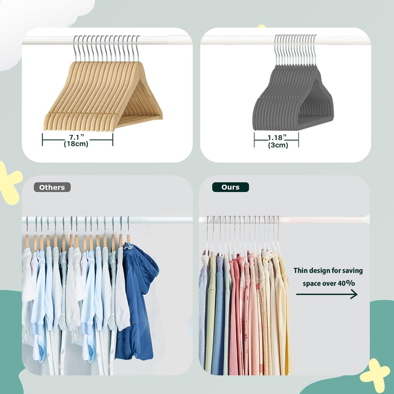 Wellong Kinderkleiderbügel, 28 cm Baby-Samtbügel mit 360°-Drehhaken, rutschfeste Kleiderbügel Samt,