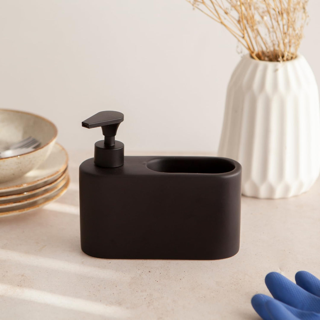 Spülmittelspender für Küche, Matt Schwarz Keramik Seifenspender, Spüli Spender, Spülspender und Soap