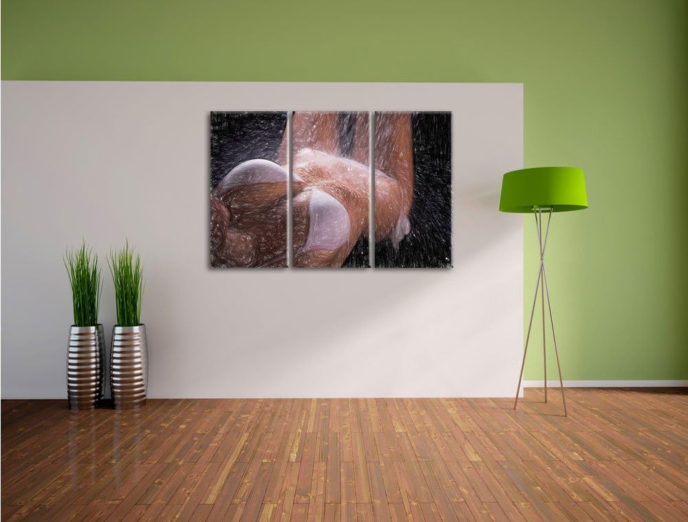 Pixxprint Frau im Bikini unter Einer Dusche als Leinwandbild/Grösse: 3 Teilig (120x80) cm/Wandbild/K
