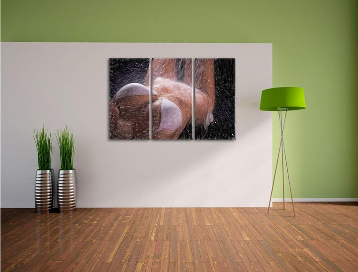 Pixxprint Frau im Bikini unter Einer Dusche als Leinwandbild/Grösse: 3 Teilig (120x80) cm/Wandbild/K