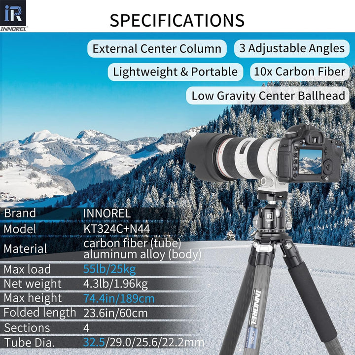 Karbonfaser-Stativ INNOREL KT324C Professionelles, tragbares, kompaktes Reisestativ für DSLR-Kameras