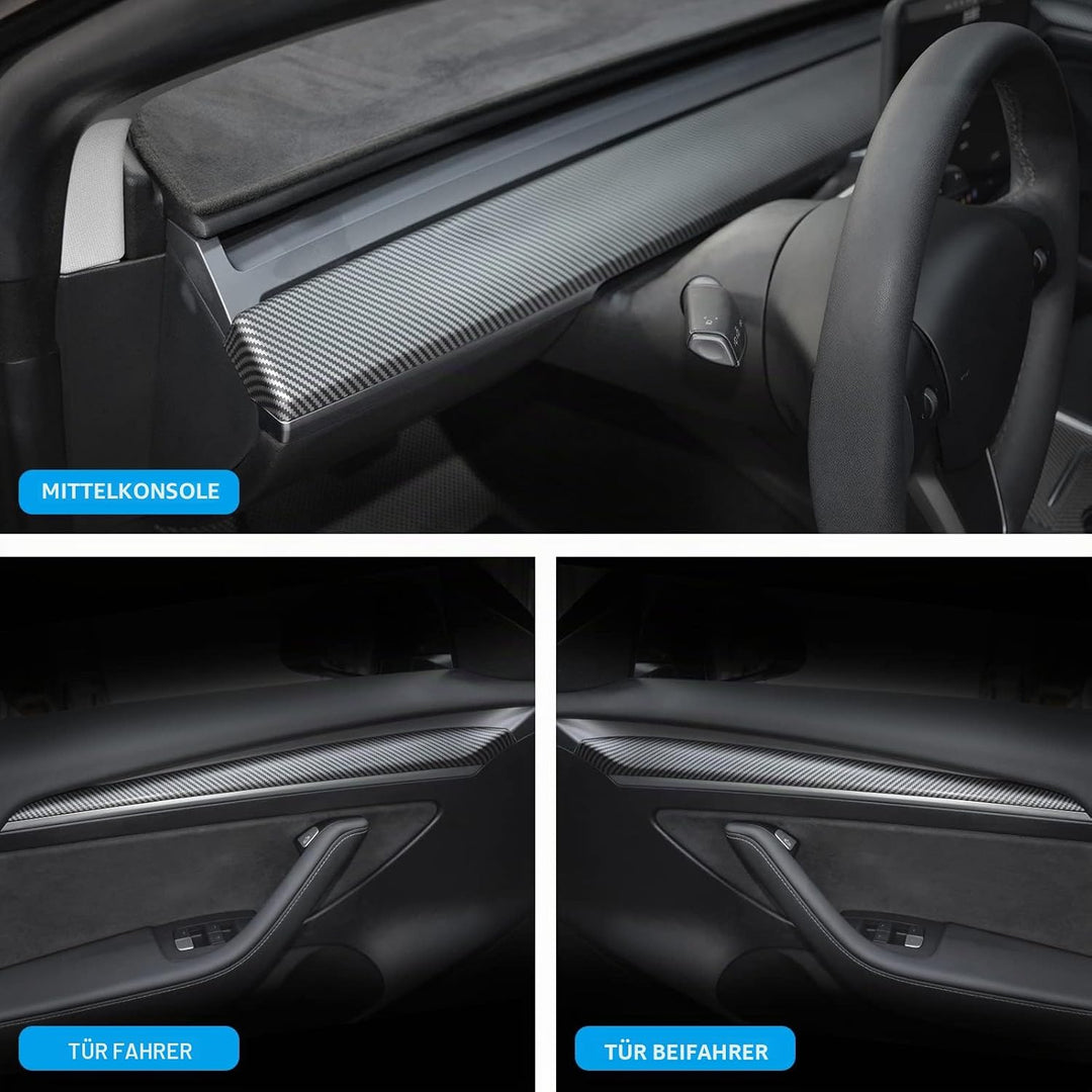 Carbon-Faser Armaturenbrettabdeckung für Tesla Model Y 2020-2023, Mittelkonsole Panel Sticker Innenz