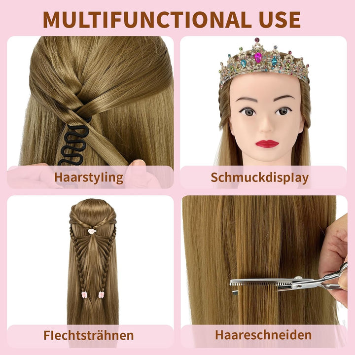 Aofadaning Trainingsköpfe 100% von dem Hochtemperaturfaser Haar 28zoll Trainingskopf für Frisöre wit
