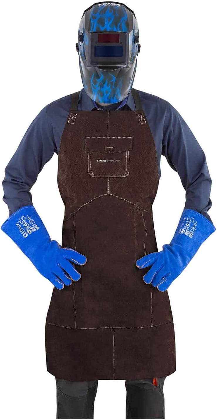 Stamos Welding Group SWA03L Schweisserschürze Lederschürze Arbeitsschürze Rindspaltleder Braun L, L