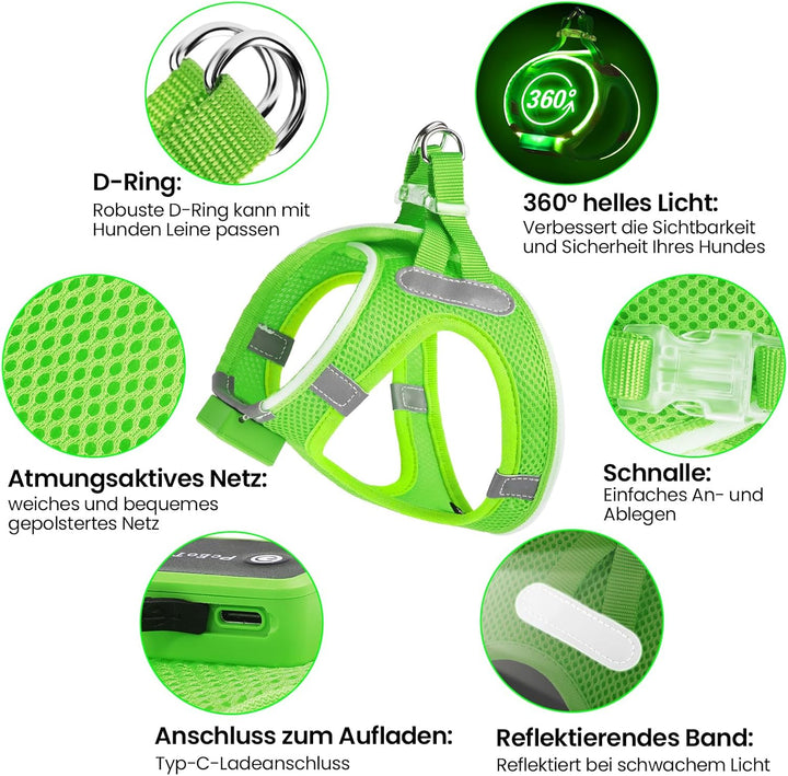 PcEoTllar Hundegeschirr Leuchtend, Leuchtgeschirr LED Aufladbar & Reflektierendes, Beleuchtetes Leuc