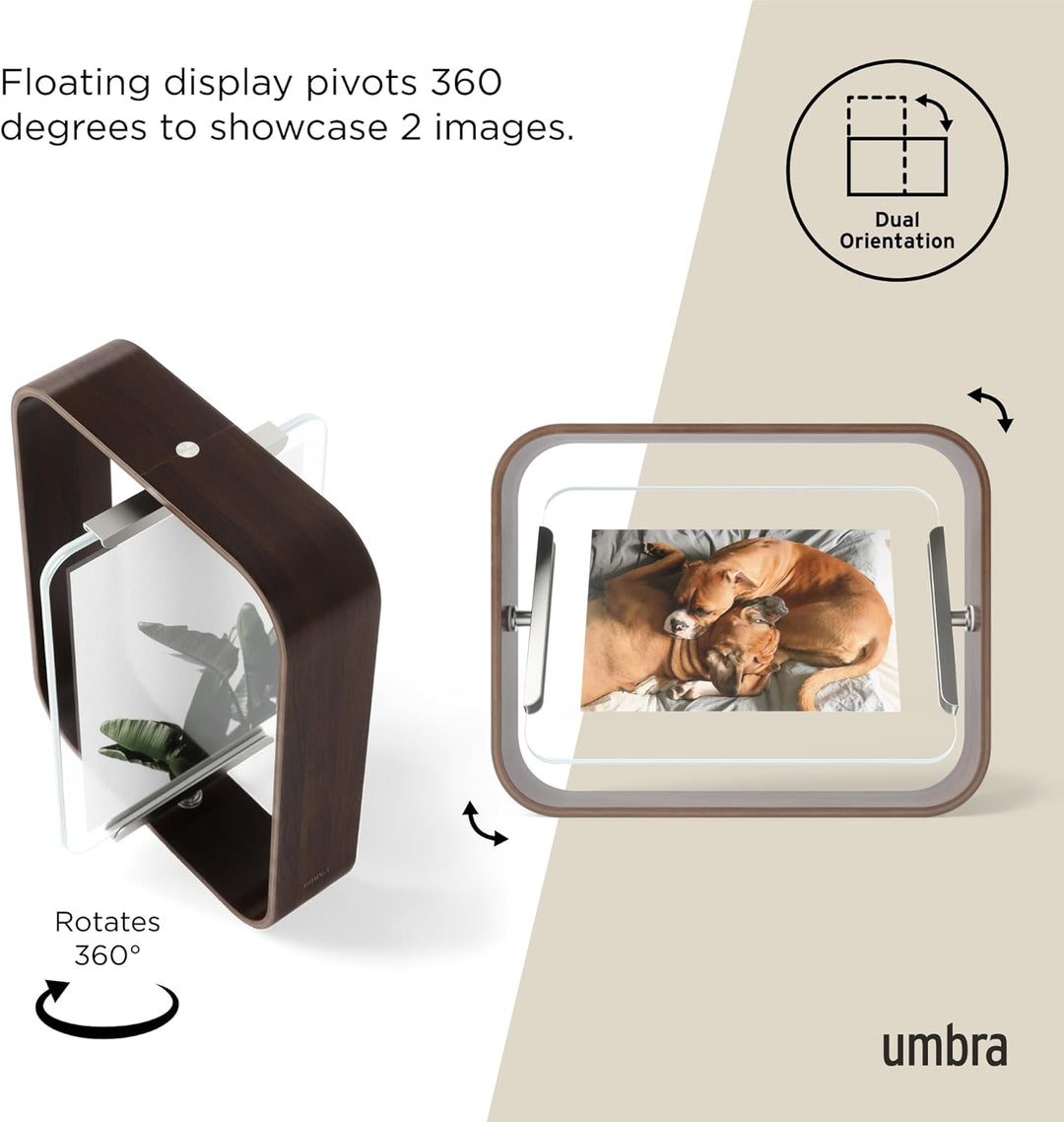 Umbra Bellwood Tischbilderrahmen, zweiseitiger Bilderrahmen für 10x15 oder 13x18 cm Fotos, Walnuss A