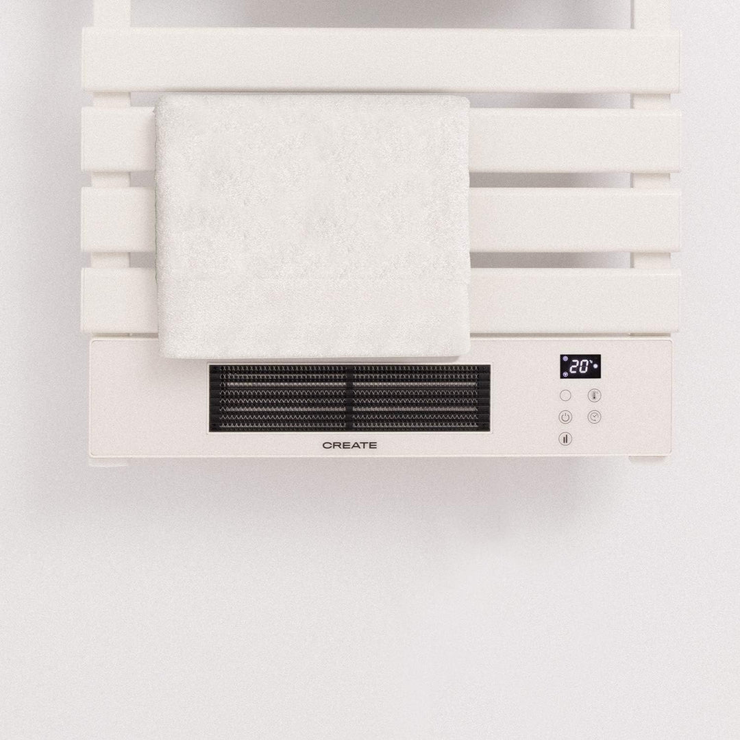 CREATE/ WARM Towel PRO/Badheizkörper Weiss mit Heizstrahler und Fernbedienung / 101x13x55cm / WLAN,