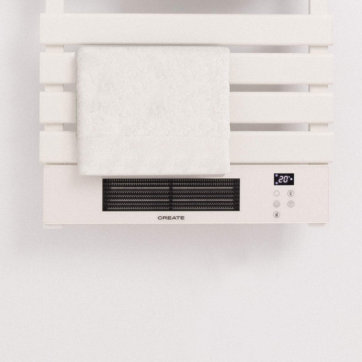 CREATE/ WARM Towel PRO/Badheizkörper Weiss mit Heizstrahler und Fernbedienung / 101x13x55cm / WLAN,