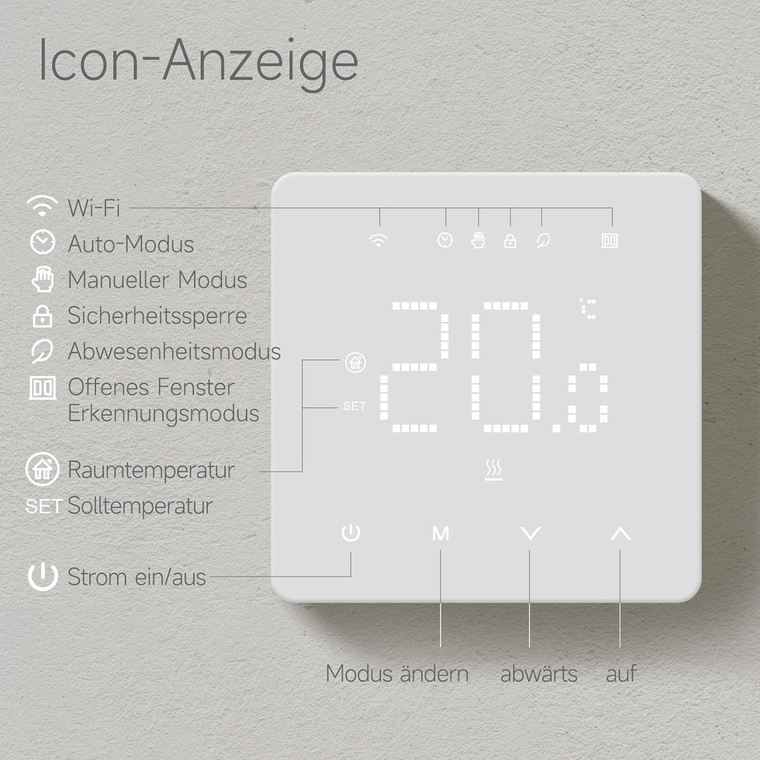 Beok Thermostat Heizung Digital Für Gaskessel, Thermostat Fussbodenheizung Smart WiFi Raumthermostat