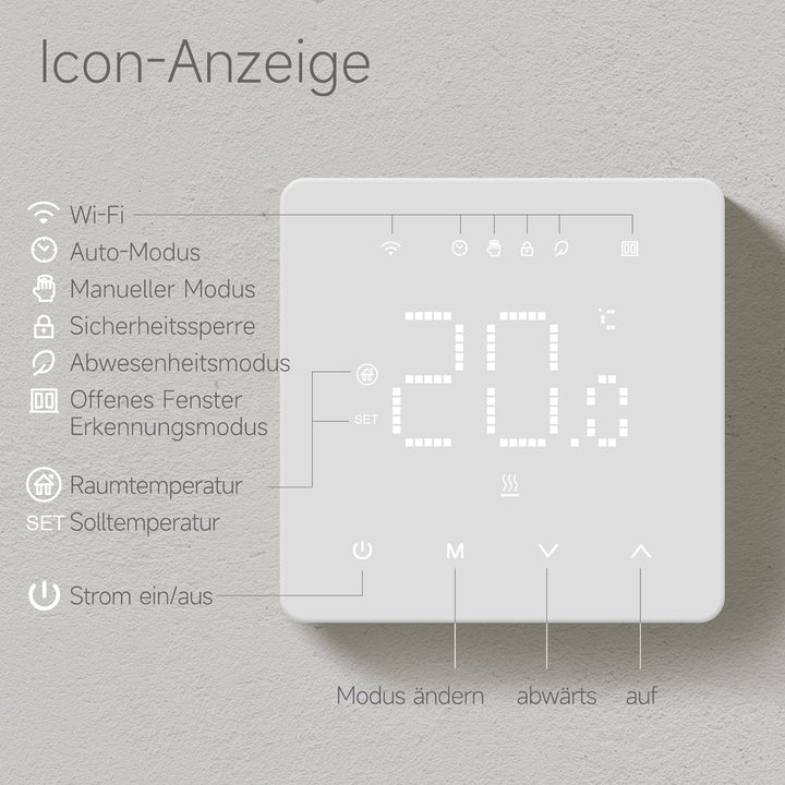 Beok Thermostat Heizung Digital Für Gaskessel, Thermostat Fussbodenheizung Smart WiFi Raumthermostat