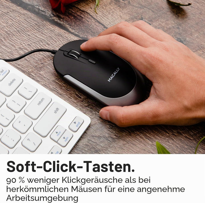 Macally DYNAMOUSE, MacBook Maus mit 3 Tasten und Scrollrad, optisch mit Kabel, Mouse für USB-A Noteb