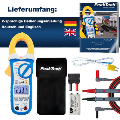 PeakTech 1650 – True RMS Stromzange 400A AC/DC, Digital Multimeter, Zangenmessgerät, TÜV/GS, Stromme