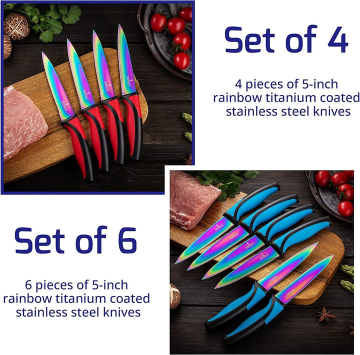 SiliSlick Steakmesser Set - Schillernd/Regenbogen Titanbeschichtete Edelstahlmesser - 5 Zoll / 12,7