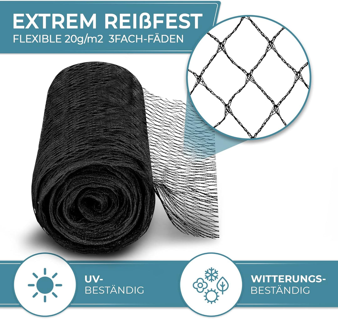 Xcelenze - 2x10m Teichnetz feinmaschig (18x18mm) robust, witterungs- & UV beständig Schwarz | Vogeln