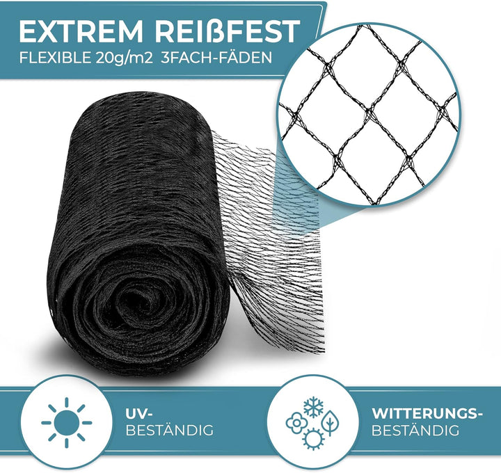 Xcelenze - 2x10m Teichnetz feinmaschig (18x18mm) robust, witterungs- & UV beständig Schwarz | Vogeln