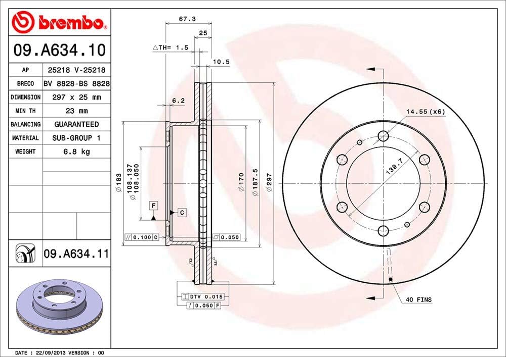 Brembo 09.a634.11 vor UV-Beschichtung Bremsscheibe - Set von 2
