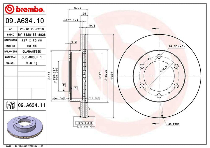Brembo 09.a634.11 vor UV-Beschichtung Bremsscheibe - Set von 2