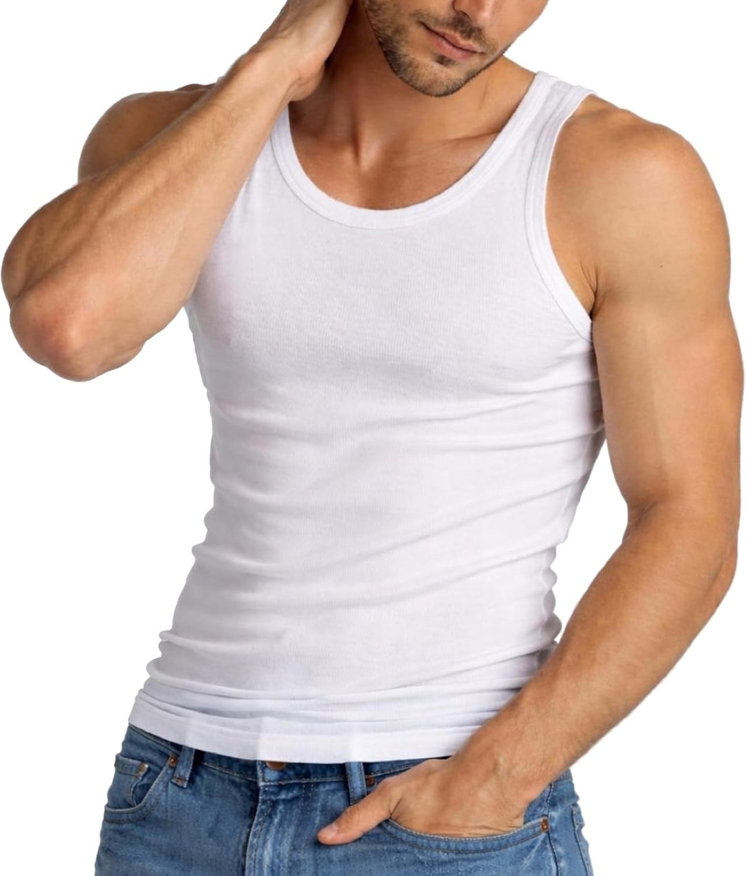 2 | 4 | 6 | 10 Pack Herren Unterhemden Marke Cocain - Achselhemd 100% Baumwolle - Weiss FEINRIPP - G