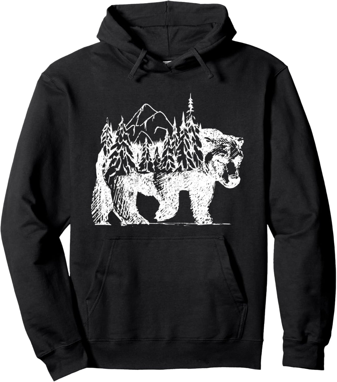 Wandern Bär Rücken Berge Vintage Wald National Park Geschenk Pullover Hoodie