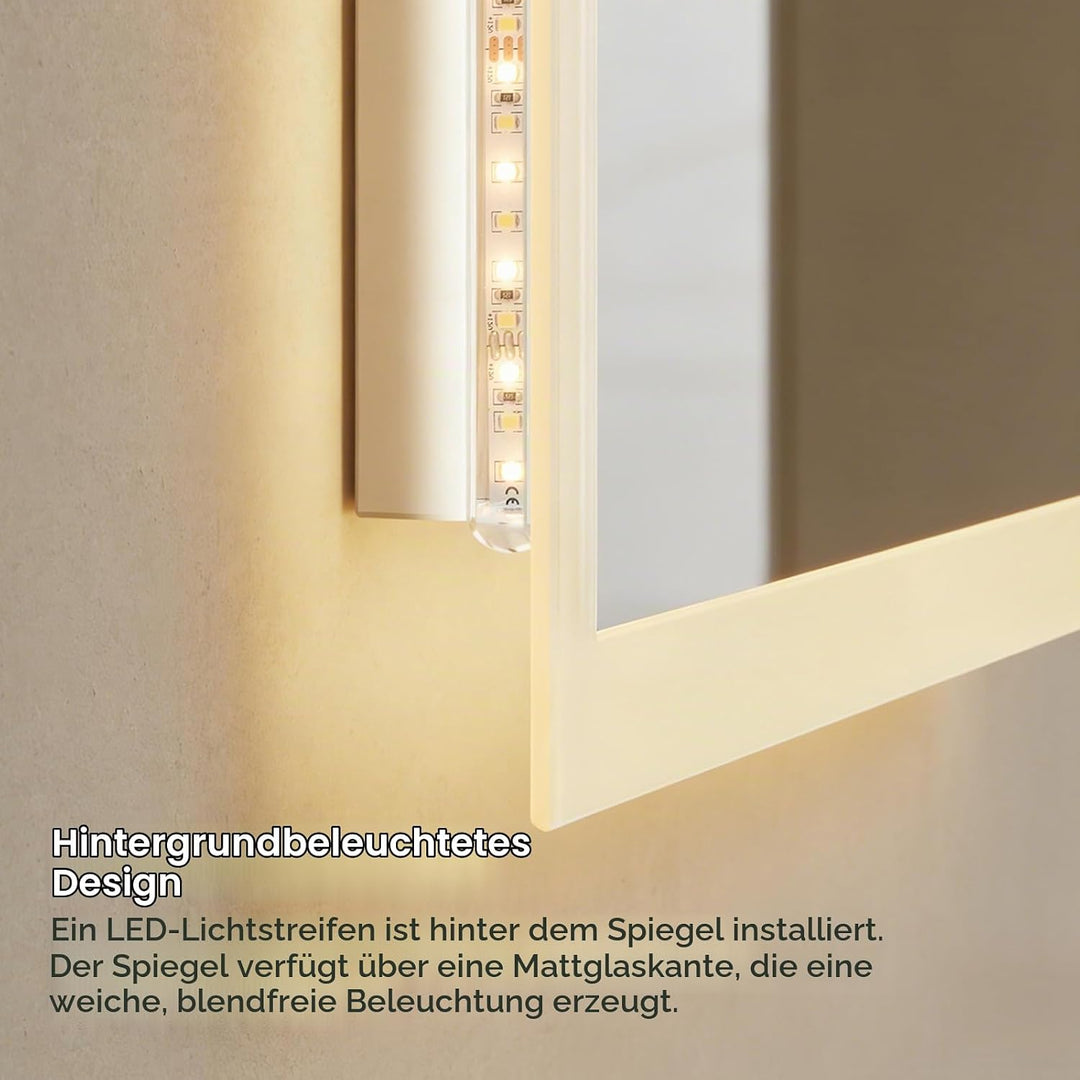 Heilmetz Badspiegel mit Beleuchtung 80x60cm Badezimmerspiegel mit Beleuchtung LED Badspiegel Warmwei