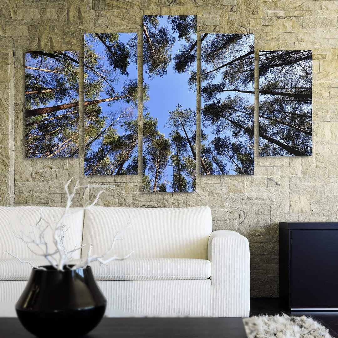 Bilder 5 Teilig Abstrakt Deco Panel Kunst Landschaft Wald Bäume blau 100x70 cm Deco panel 100x70 cm