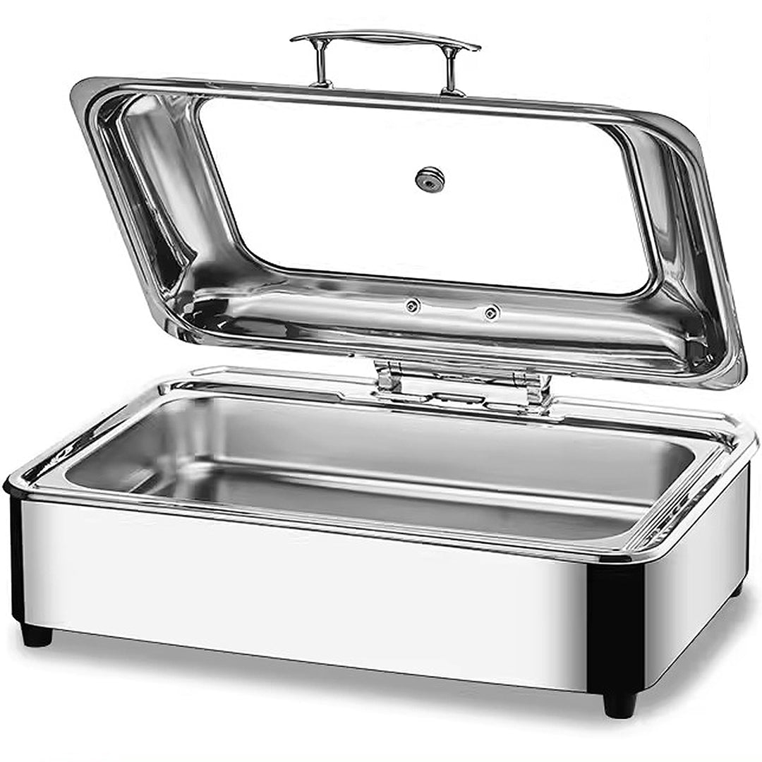 Chafing Dish Elektrisch, 9L Edelstahl Speisewärmer Buffetwärmer mit Sichtbarem Glasdeckel, Kommerzie