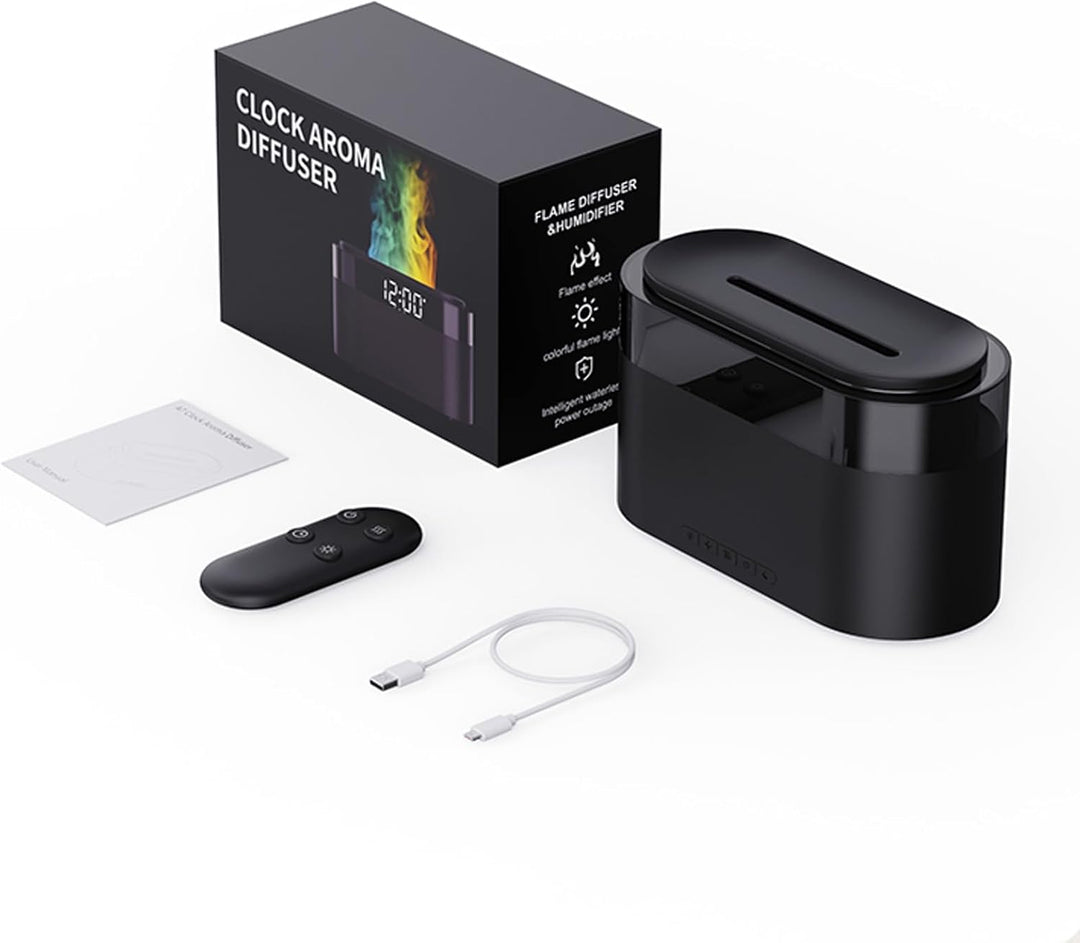 Flammen Aroma Diffuser mit Lichtwecker,Diffuser Ätherische Öle mit Fernbedienung,Wecker mit Licht,Lu