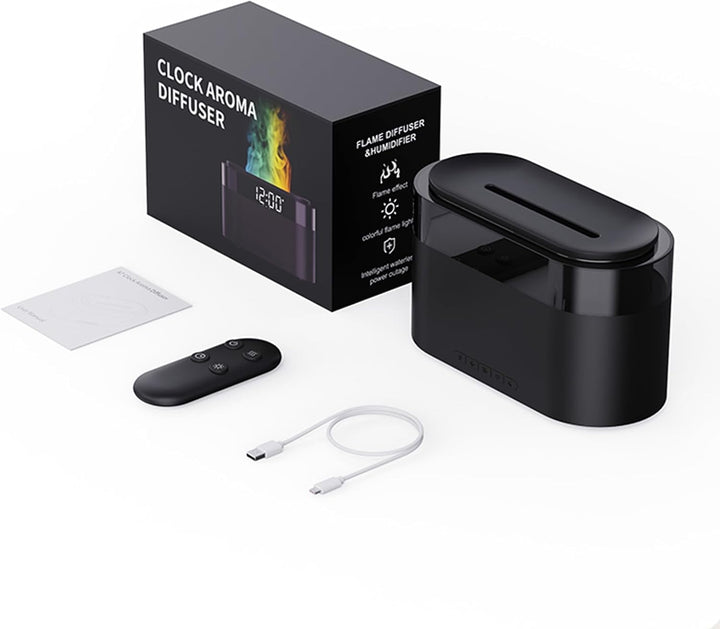 Flammen Aroma Diffuser mit Lichtwecker,Diffuser Ätherische Öle mit Fernbedienung,Wecker mit Licht,Lu