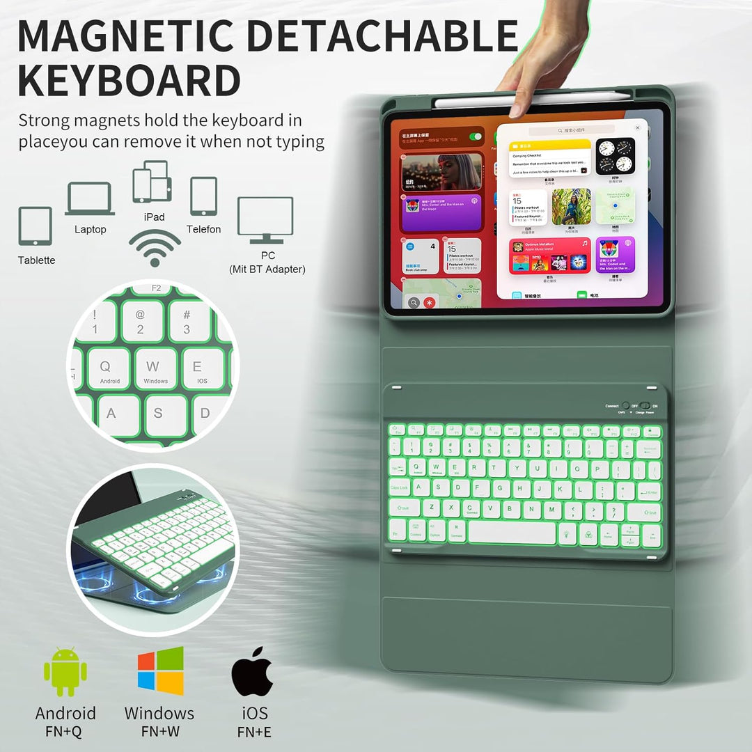 Hülle mit Tastatur für iPad 11 Generation A16/10 Generation (11/10.9 Zoll, 2025/2022), 7-farbige Bel